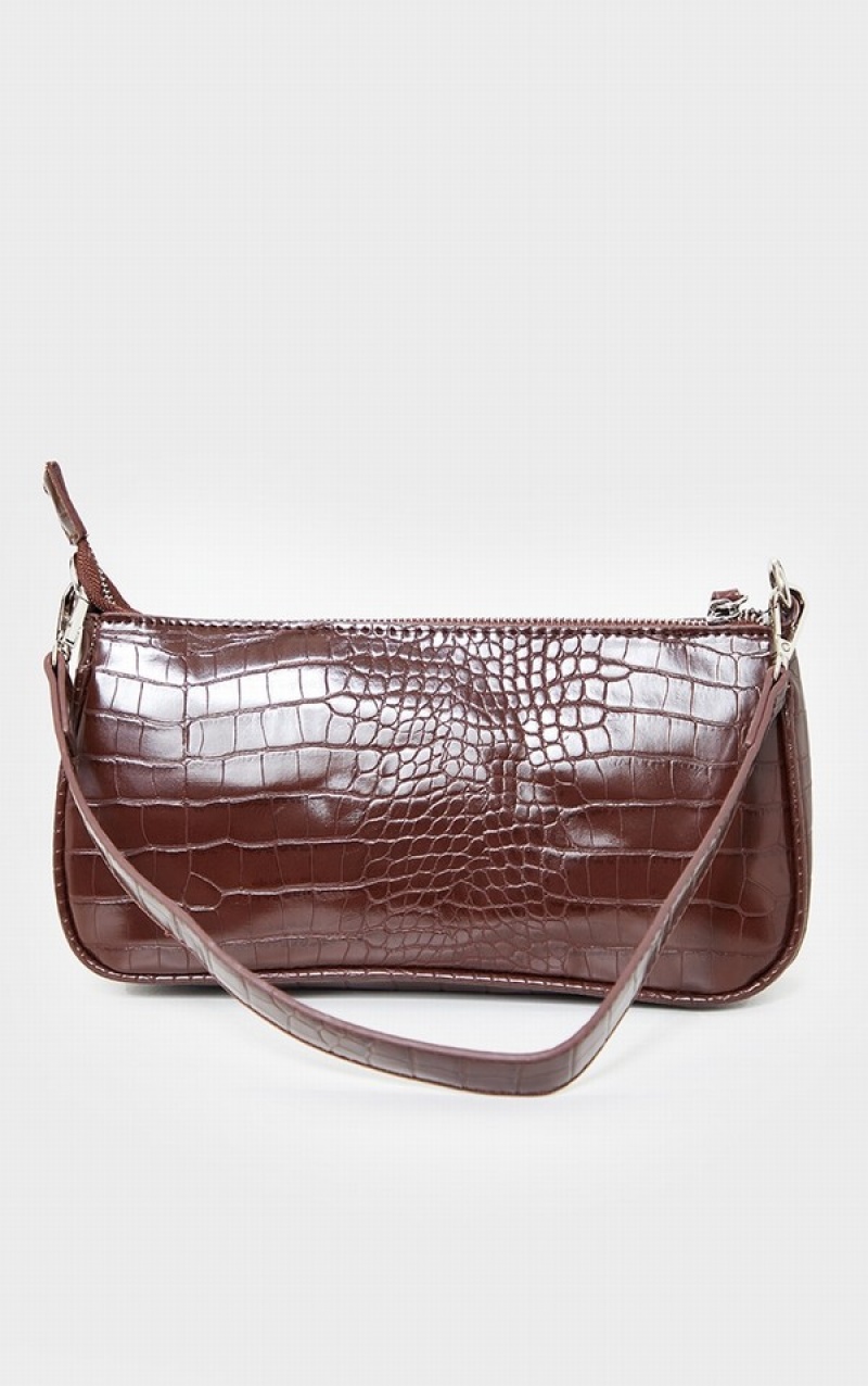 Geanta De Umar Pretty Little Thing Croc Ciocolata | ERLJ05789