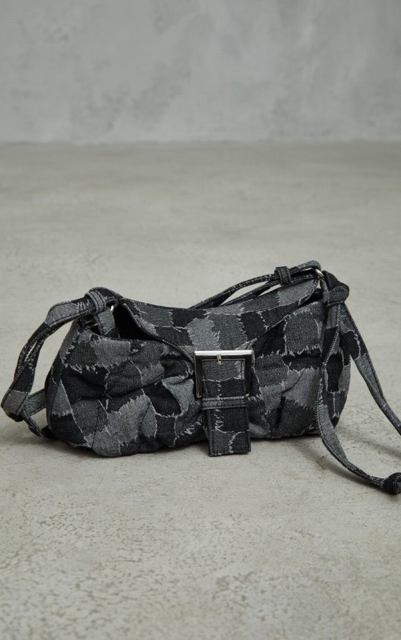 Geanta De Umar Pretty Little Thing Distressed Patchwork Cu Catarama Negrii | KEWT75839