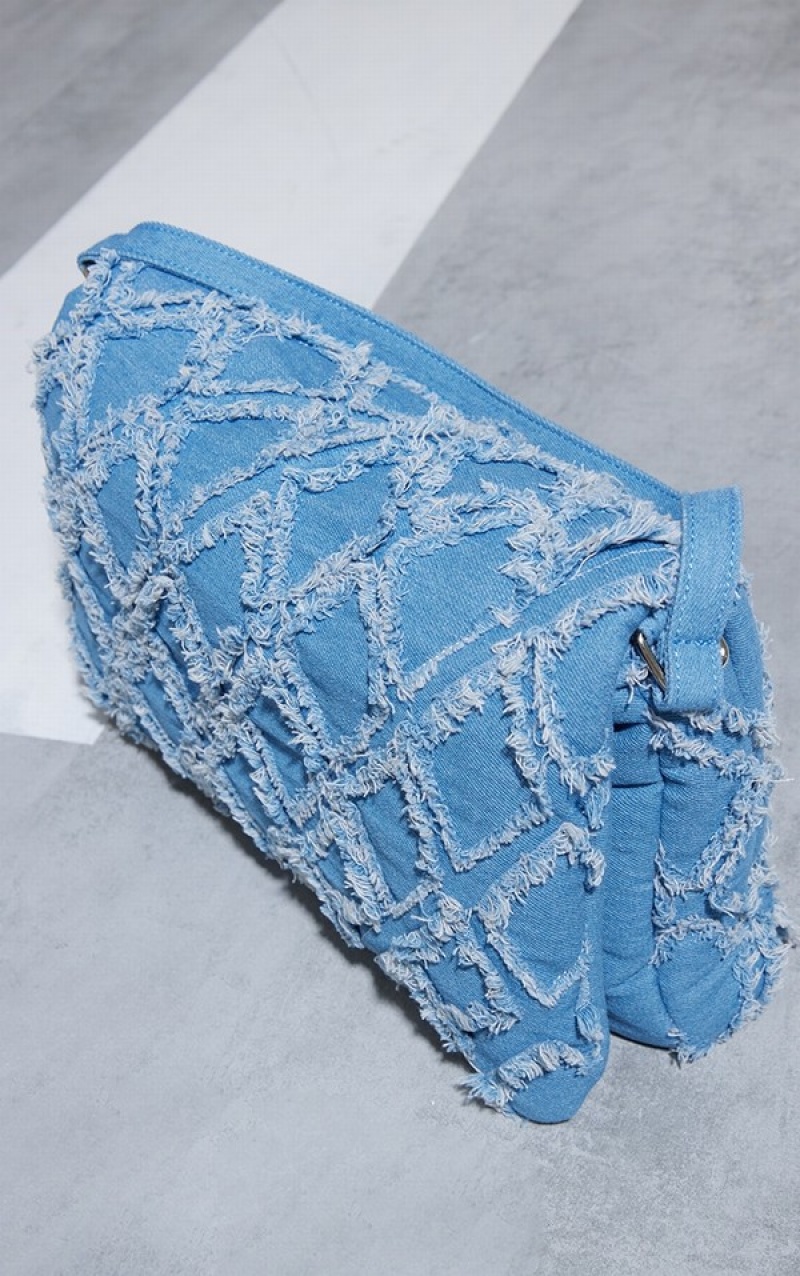 Geanta De Umar Pretty Little Thing Frayed Matlasat Chain Albastri | OFAZ10952