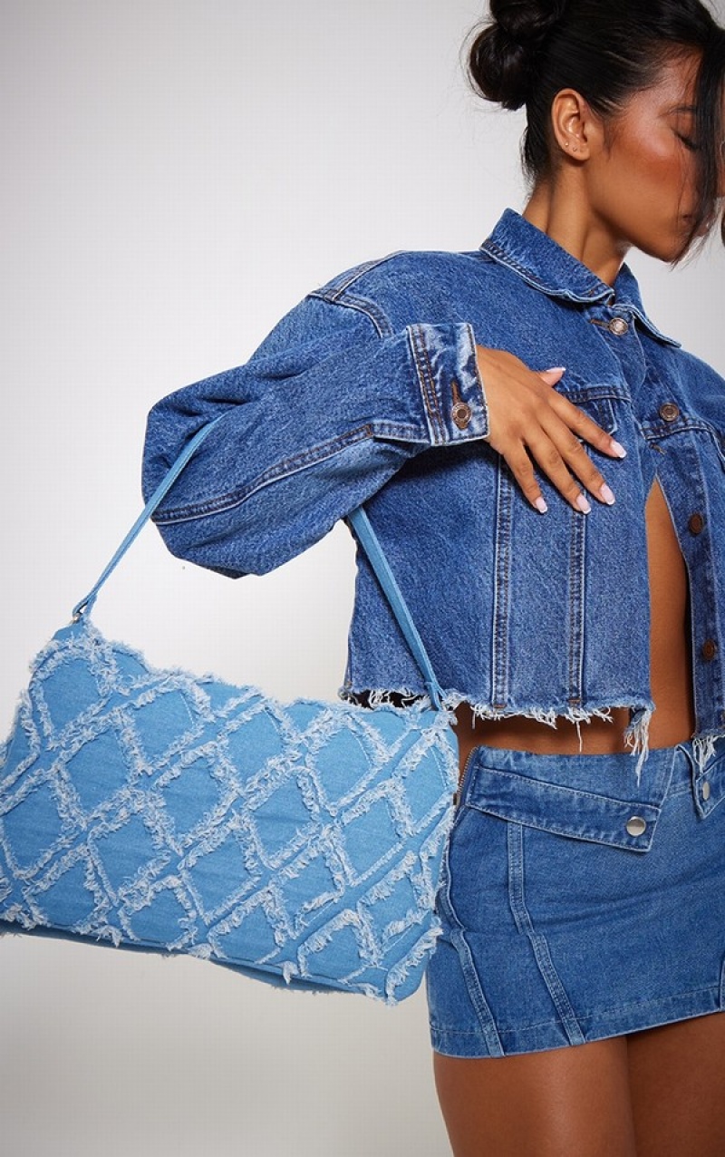 Geanta De Umar Pretty Little Thing Frayed Matlasat Chain Albastri | OFAZ10952