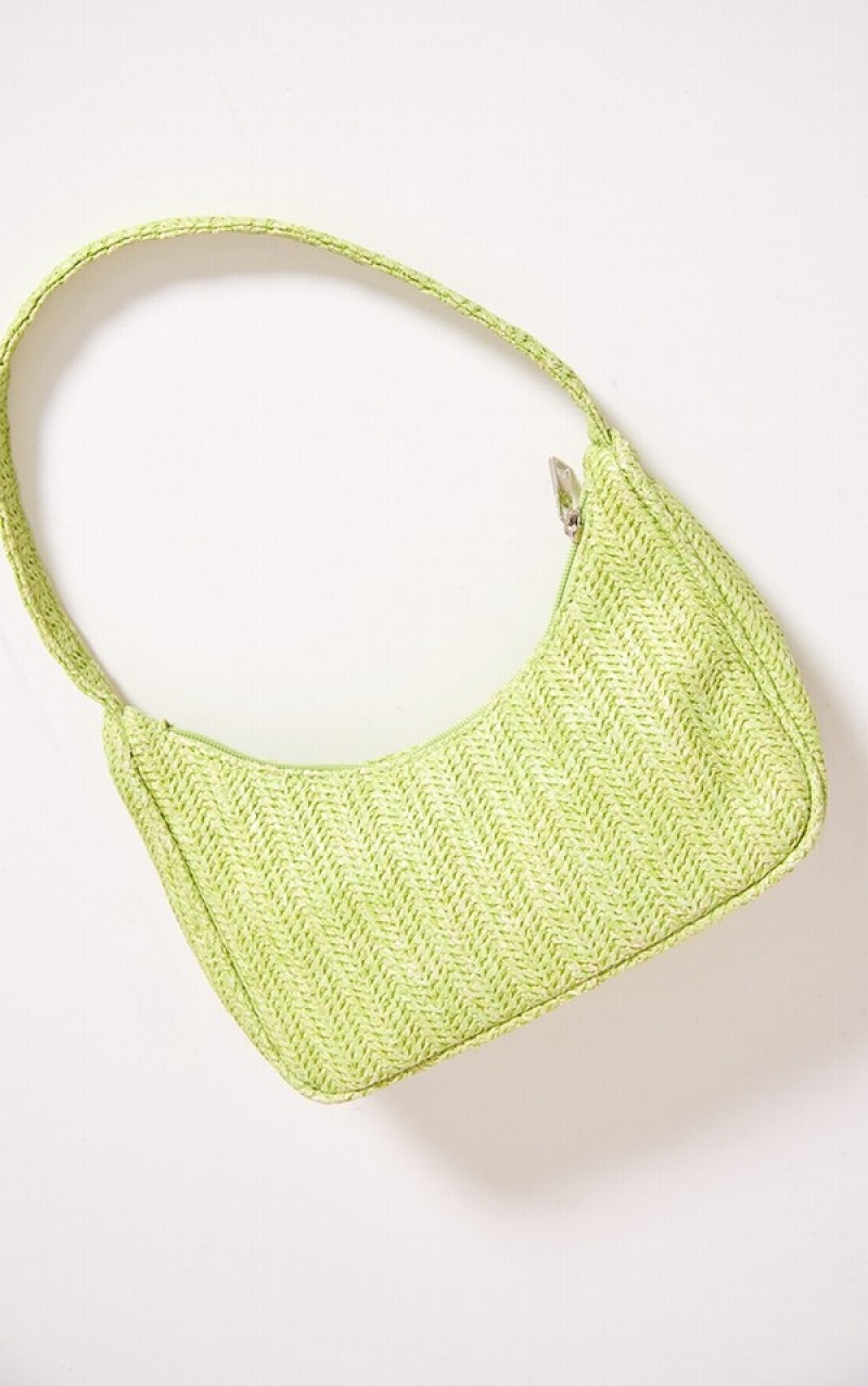 Geanta De Umar Pretty Little Thing Lime Simple Raffia Verzi Deschis | SGYE29784