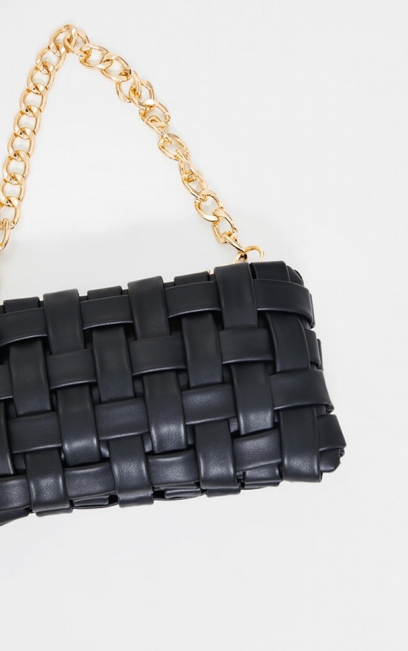 Geanta De Umar Pretty Little Thing Oversized Weave With Chain Negrii | QDWX90642