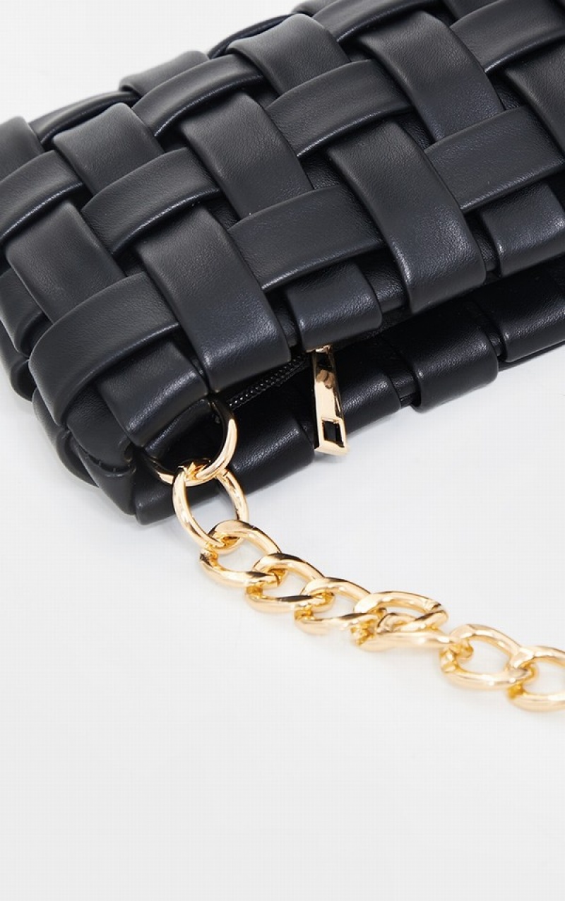 Geanta De Umar Pretty Little Thing Oversized Weave With Chain Negrii | QDWX90642