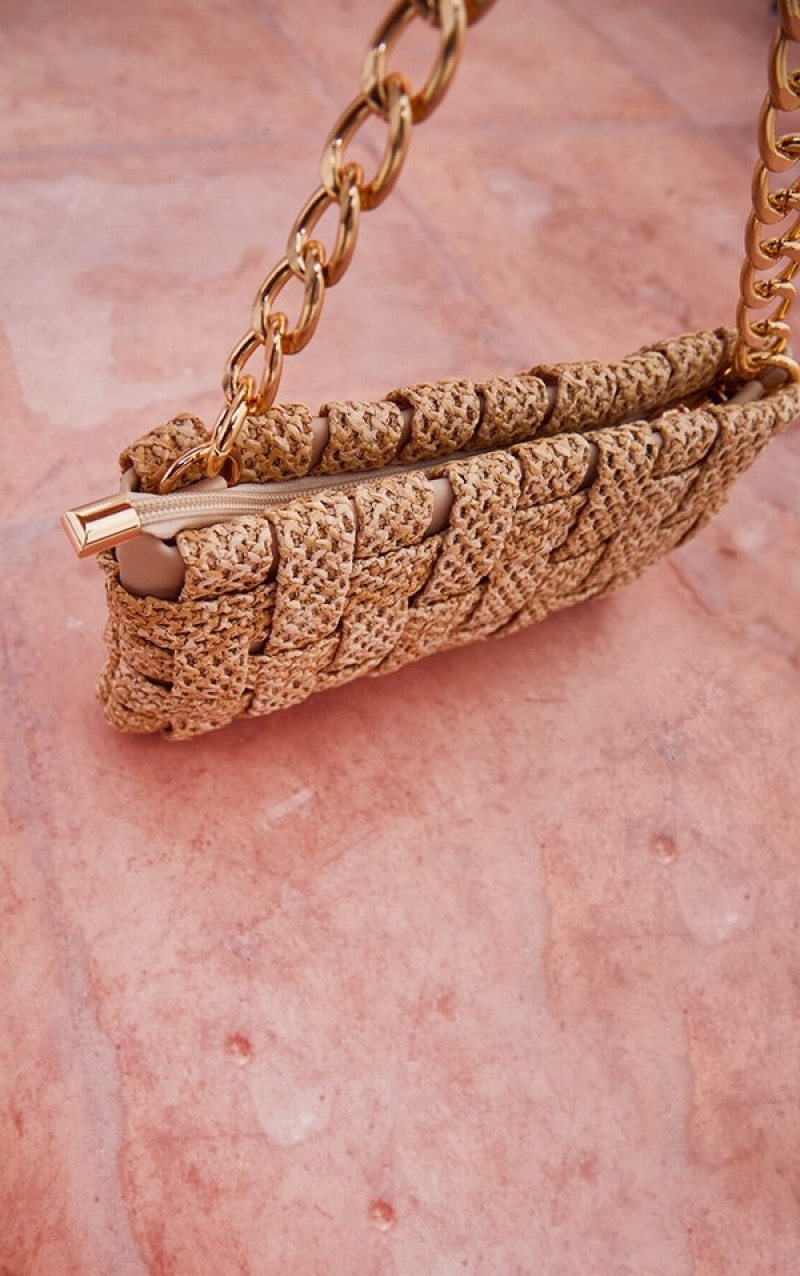 Geanta De Umar Pretty Little Thing Sand Oversized Weave Maro | MDOV03792