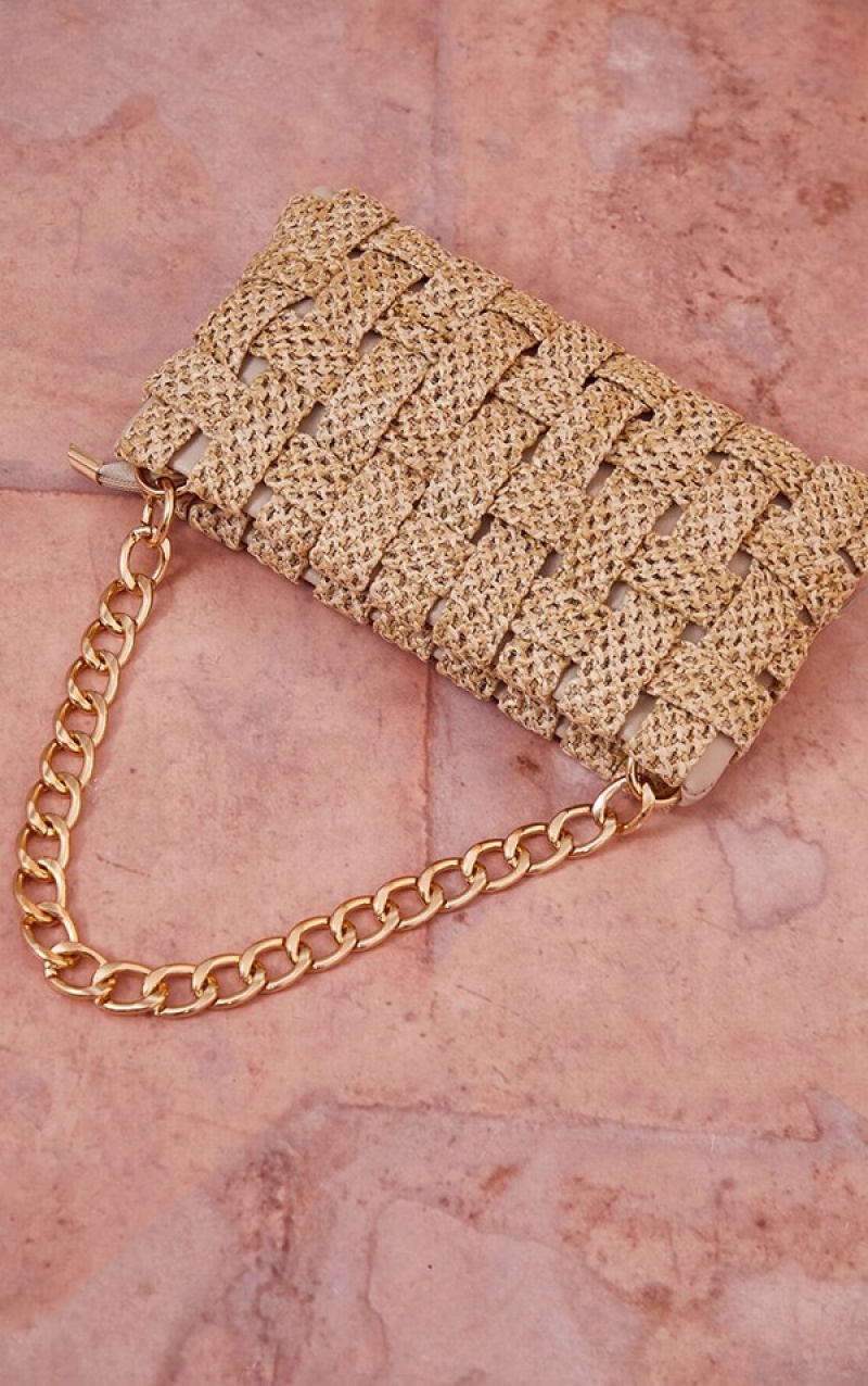 Geanta De Umar Pretty Little Thing Sand Oversized Weave Maro | MDOV03792