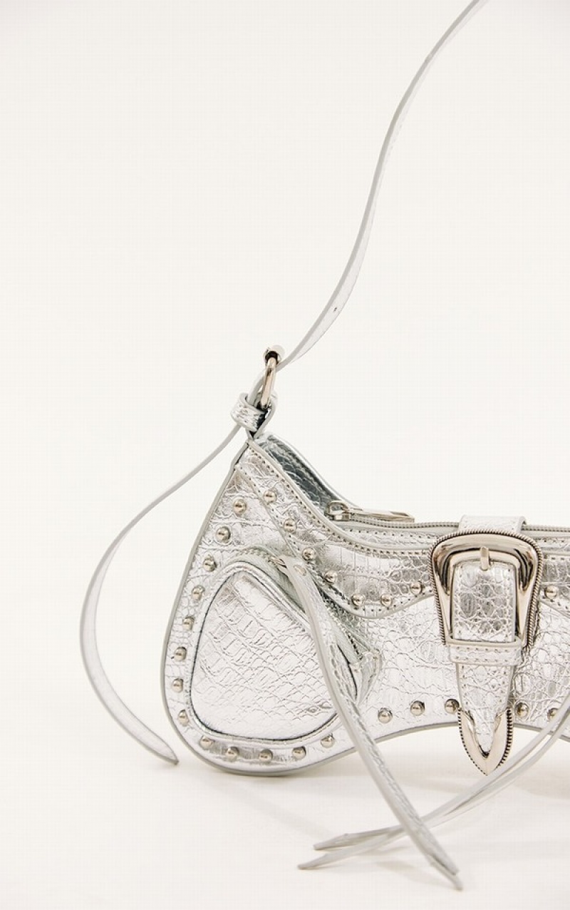 Geanta De Umar Pretty Little Thing Stud Western Cu Catarama Argintii | FZPB45869