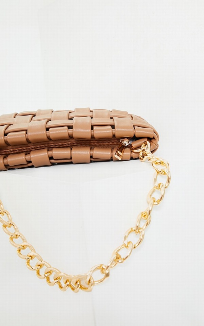 Geanta De Umar Pretty Little Thing Tan Oversized Weave With Chain Maro | SOGJ17324