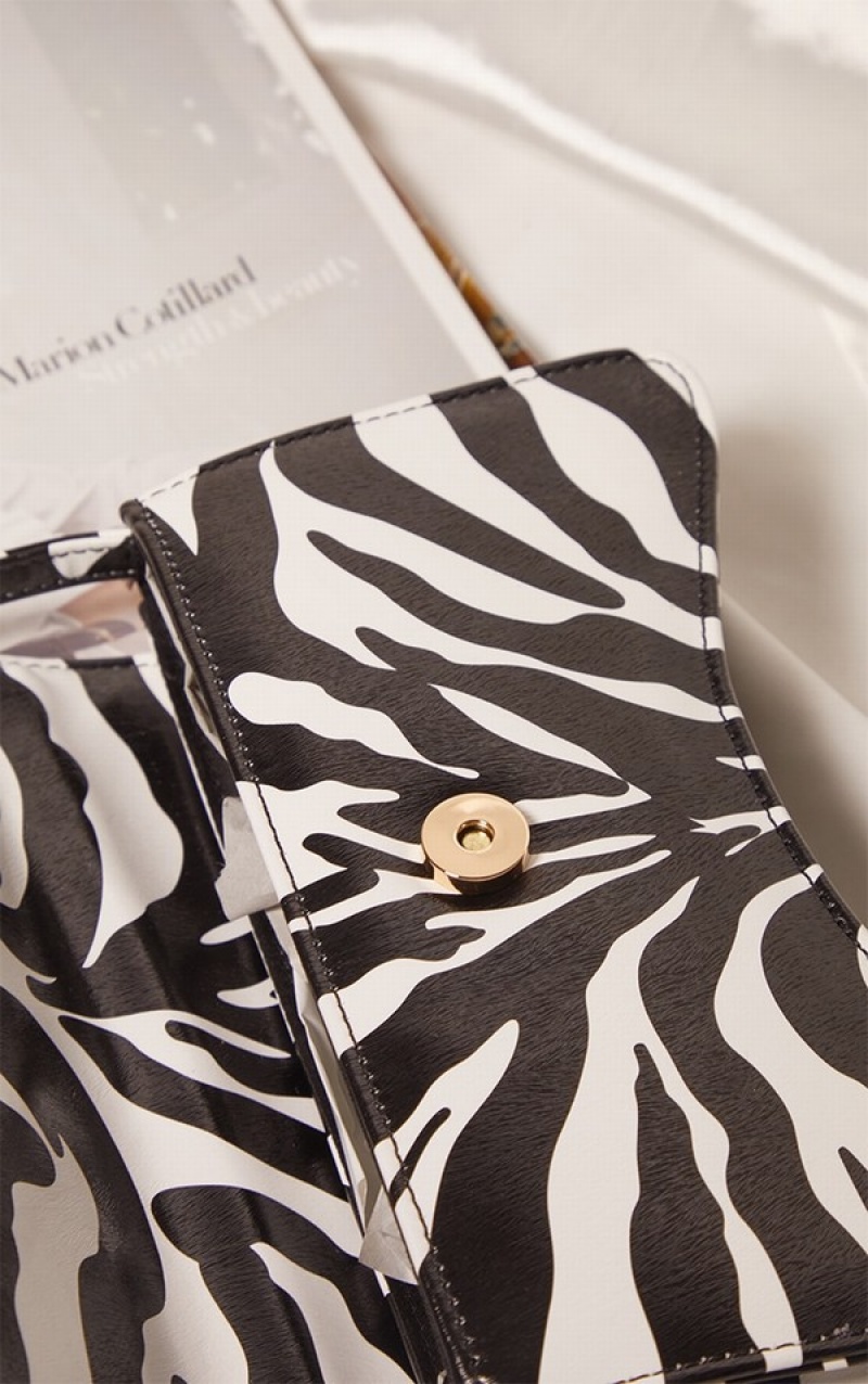 Geanta De Umar Pretty Little Thing Zebra PU Flap Over uette Albi Negrii | HSWA04285