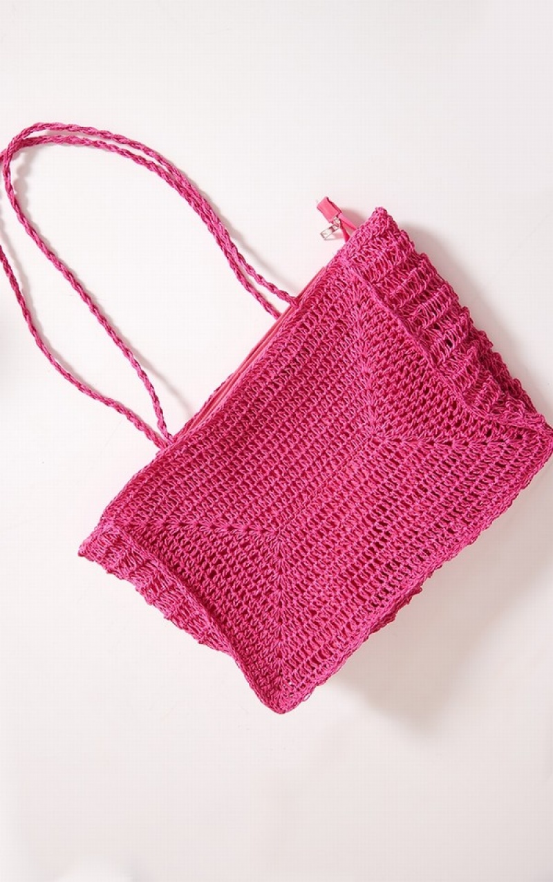 Geanta Tote Pretty Little Thing Bright Oversized Straw Roz Deschis | MPCX04376