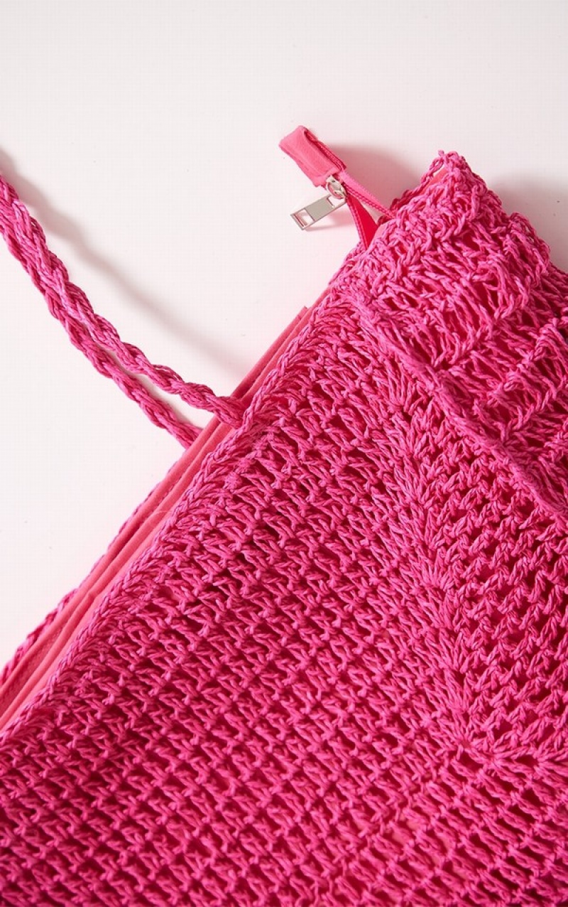Geanta Tote Pretty Little Thing Bright Oversized Straw Roz Deschis | MPCX04376