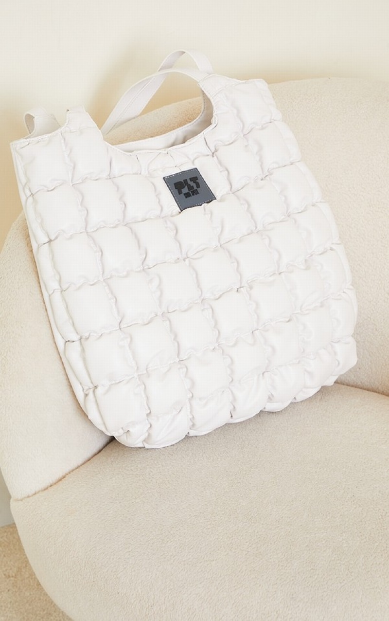 Geanta Tote Pretty Little Thing Căptușită Albi | RUET86540