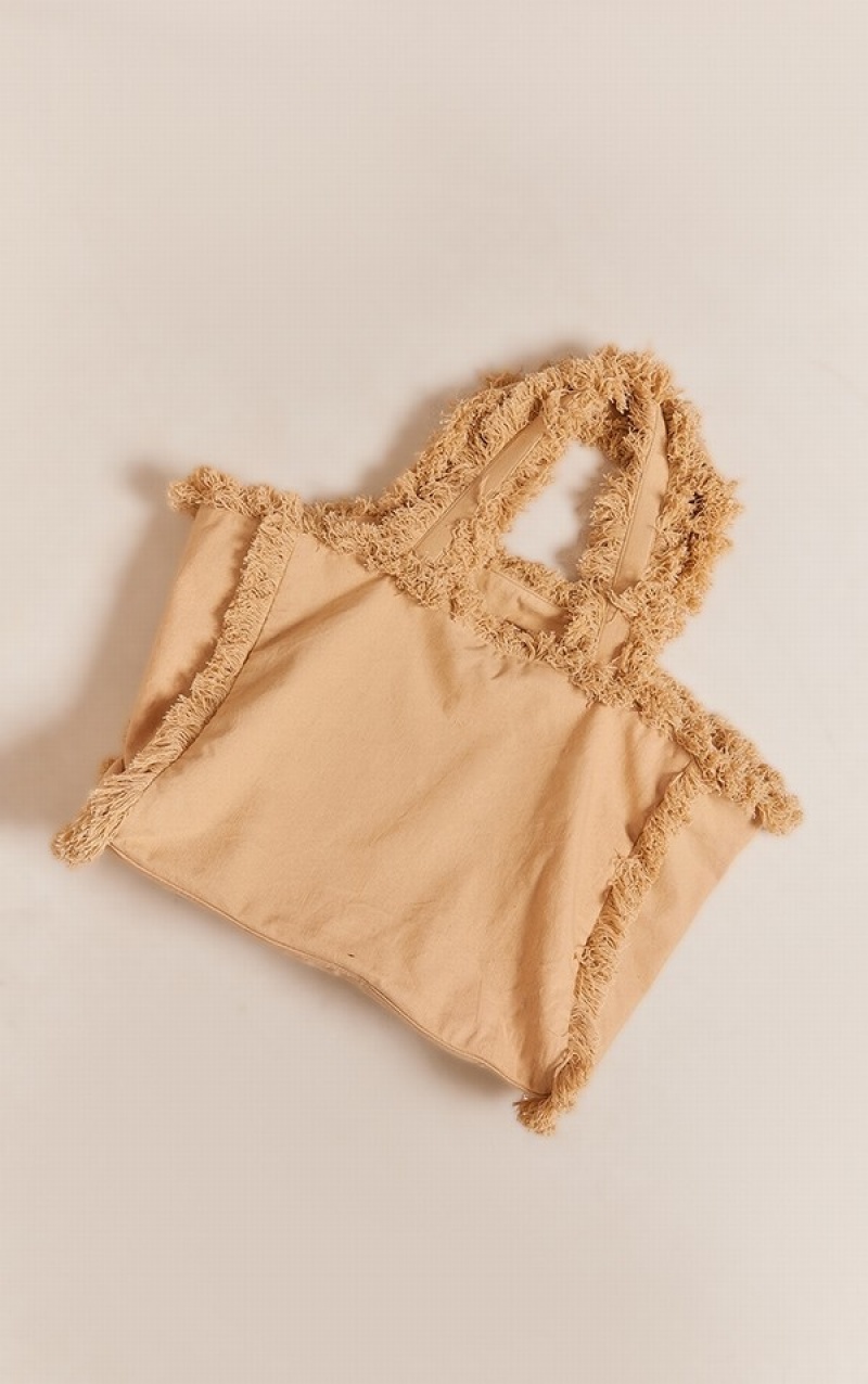 Geanta Tote Pretty Little Thing Frayed Oversized Albi | HAMS75198