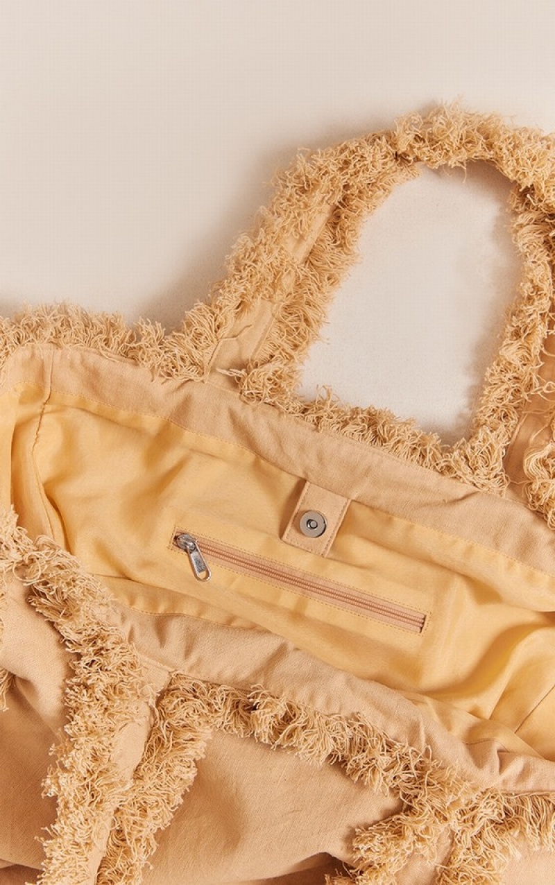 Geanta Tote Pretty Little Thing Frayed Oversized Albi | HAMS75198