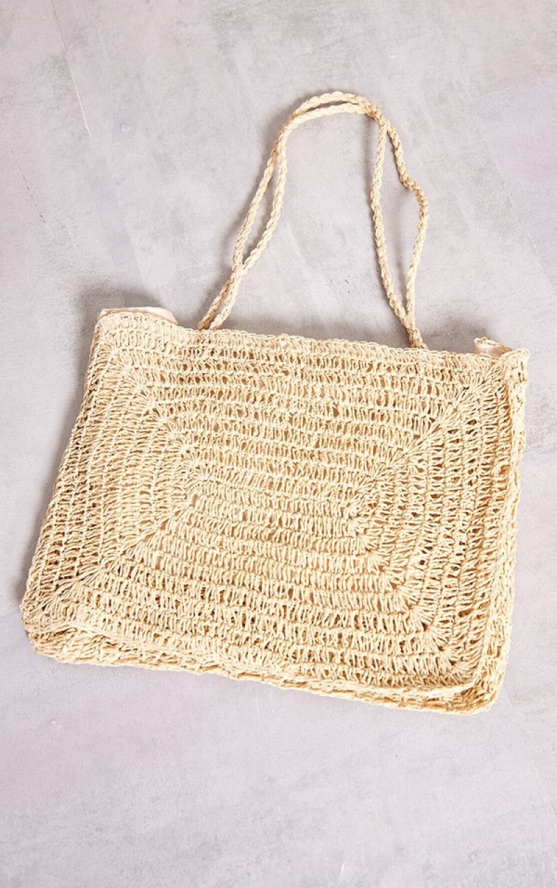 Geanta Tote Pretty Little Thing Natural Oversized Straw Bej | FDLG63078