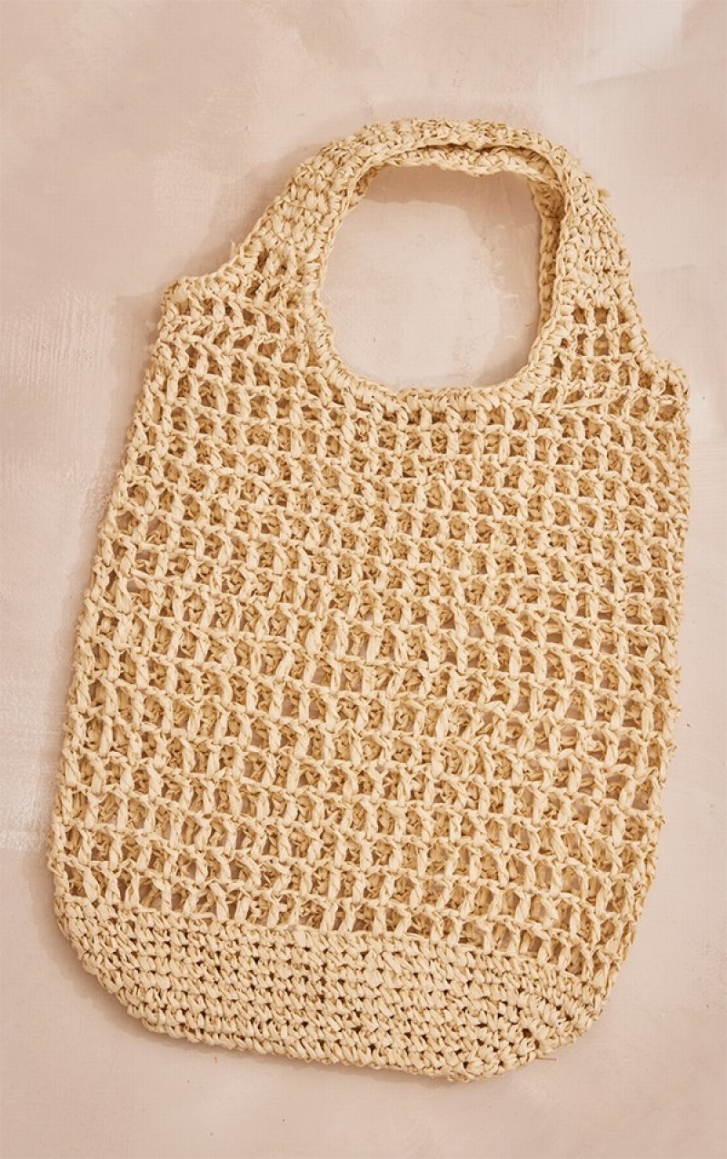 Geanta Tote Pretty Little Thing Natural Raffia Large Bej | BCGE69108