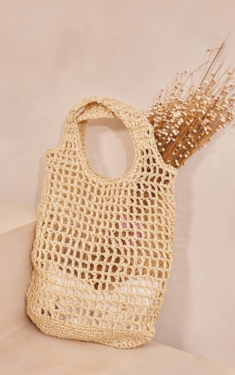 Geanta Tote Pretty Little Thing Natural Raffia Large Bej | BCGE69108