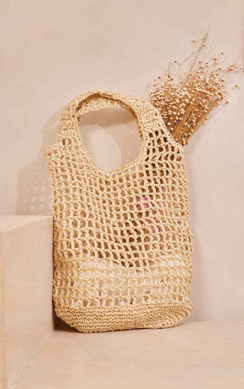 Geanta Tote Pretty Little Thing Natural Raffia Large Bej | BCGE69108