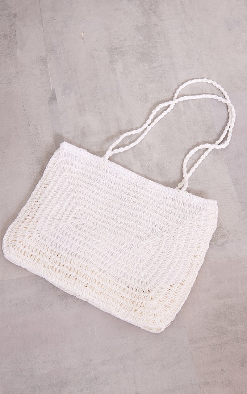 Geanta Tote Pretty Little Thing Oversized Straw Albi | OLKW43817