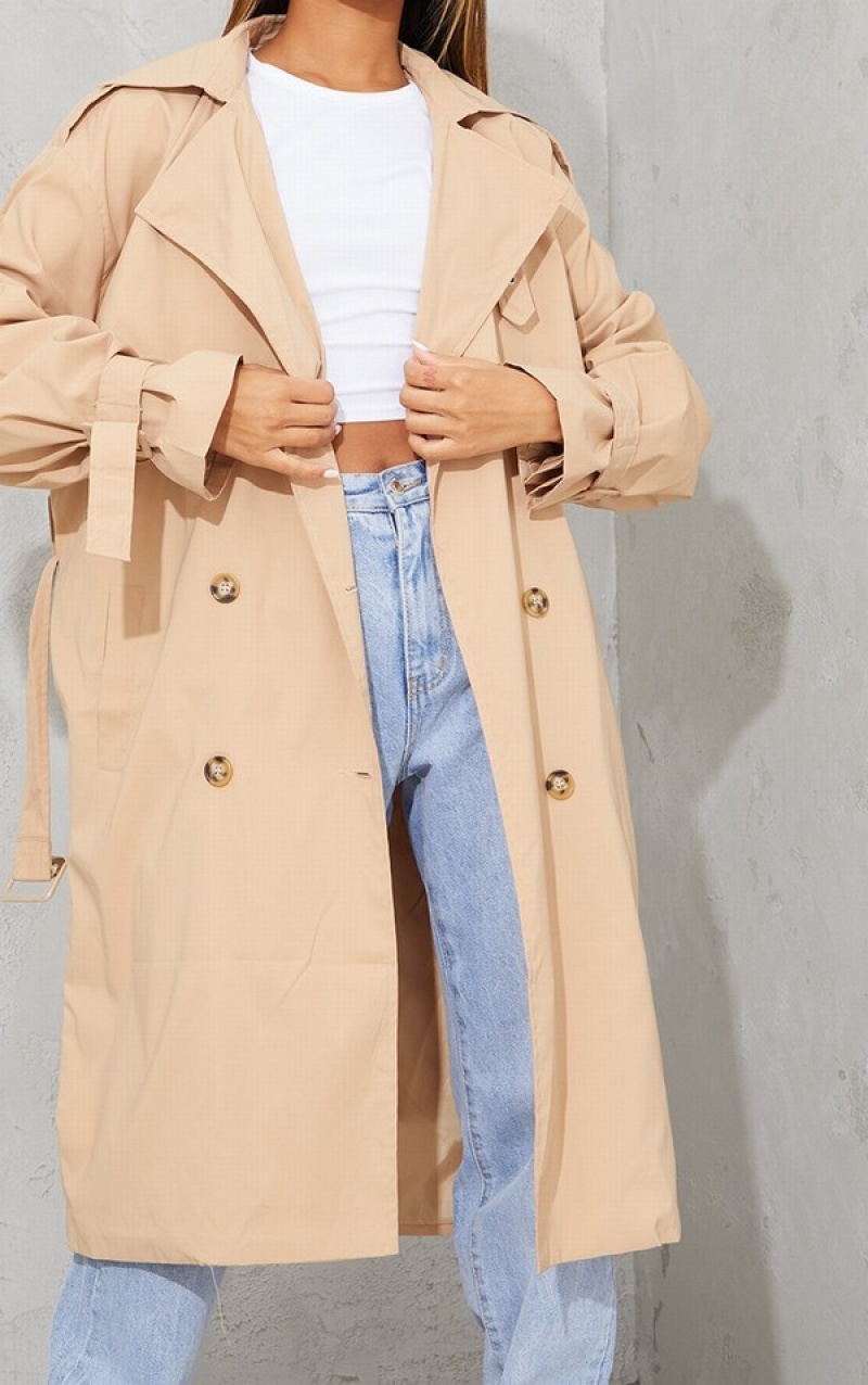 Geci Pretty Little Thing Camel Oversized ed Trench Maro | ERKT62189
