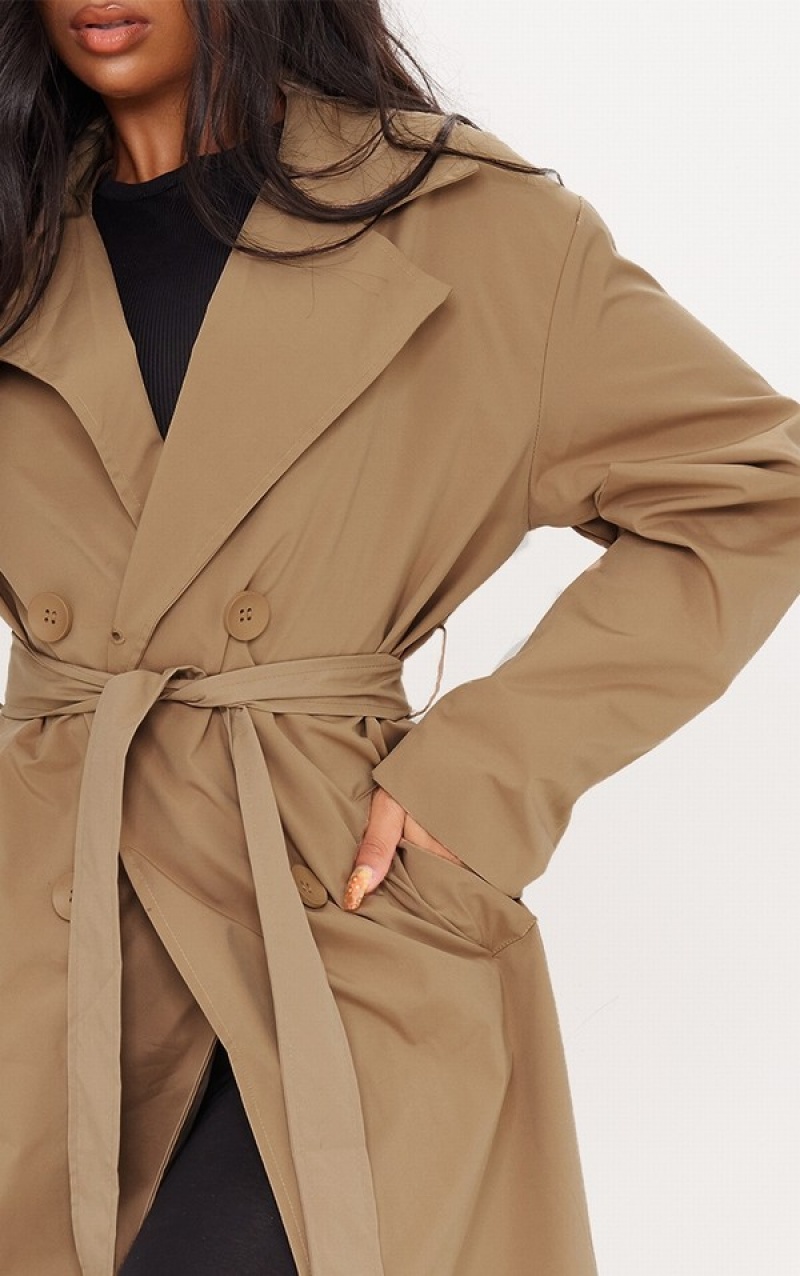 Geci Pretty Little Thing Camel Panel Front Button Down Trench Maro | SWXA42368