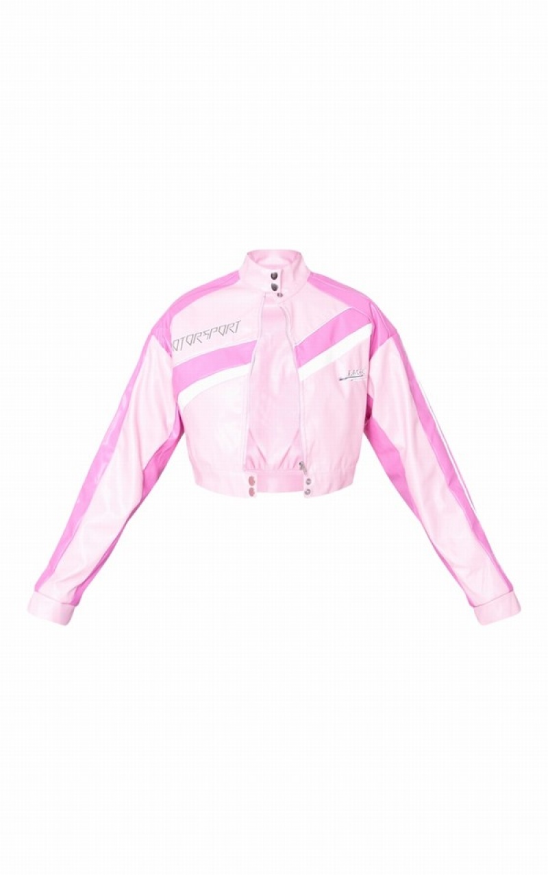 Geci Pretty Little Thing Contrast Cropped Faux Piele Racer Roz | VJXR96153