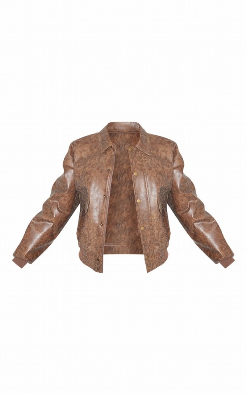 Geci Pretty Little Thing Distressed Faux Piele Oversized Bomber Maro | HBJM35280