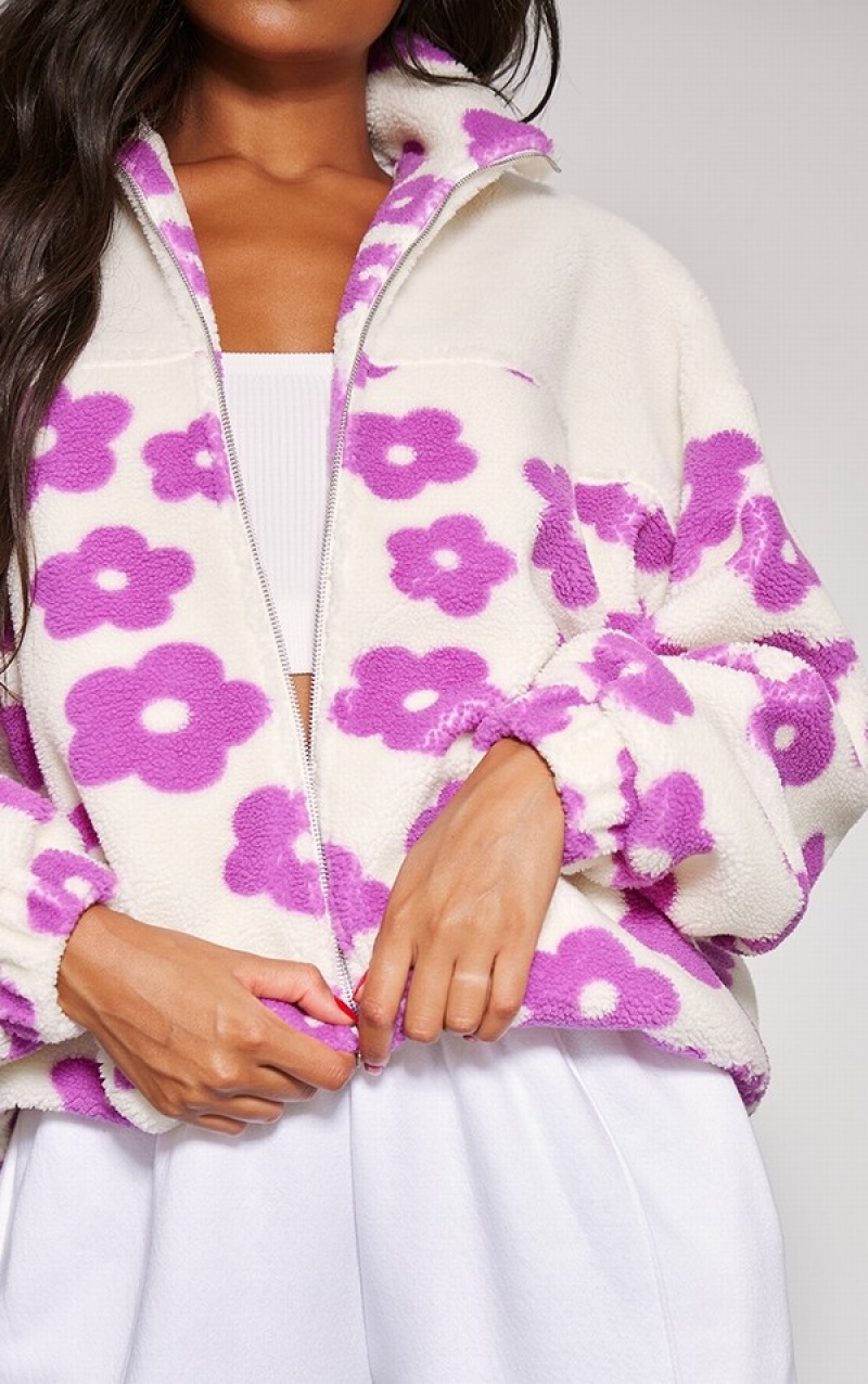 Geci Pretty Little Thing Flower Print Teddy Violet | ZTIR96053