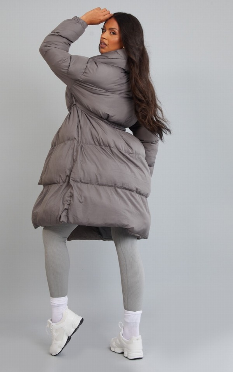 Geci Pretty Little Thing Maternity Oversized Collar ed Longline Puffer Gri | VMZJ14529