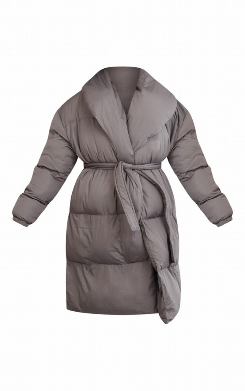 Geci Pretty Little Thing Maternity Oversized Collar ed Longline Puffer Gri | VMZJ14529