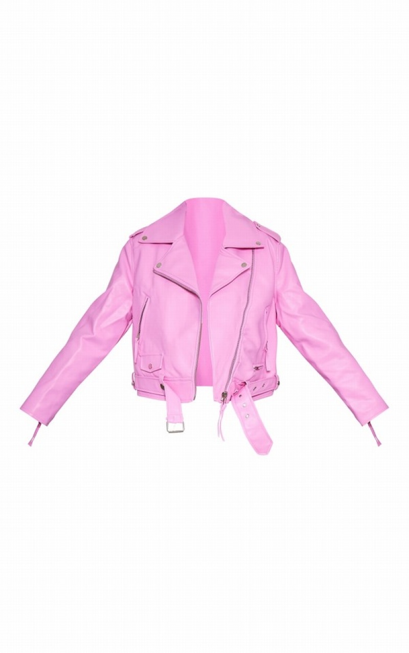 Geci Pretty Little Thing Oversized Faux Piele Matlasat Biciclist Roz | ABOG97046