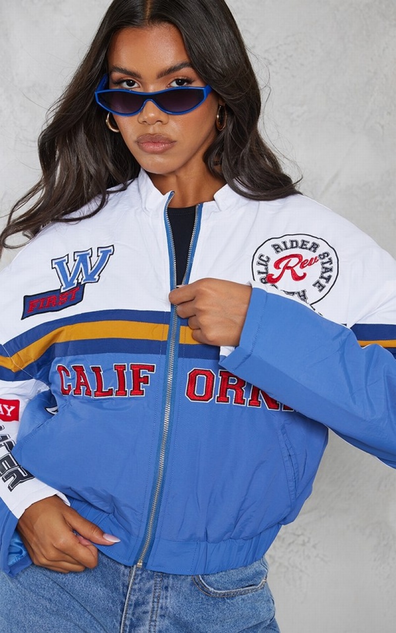 Geci Pretty Little Thing Oversized Grafice Zipped Racer Bomber Albastri | LVTZ81350