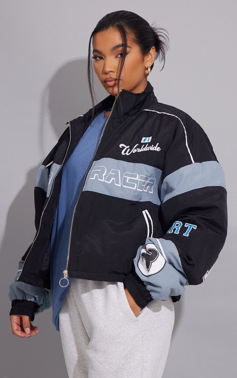 Geci Pretty Little Thing Oversized Grafice Zipped Racer Bomber Negrii | XQBV75286
