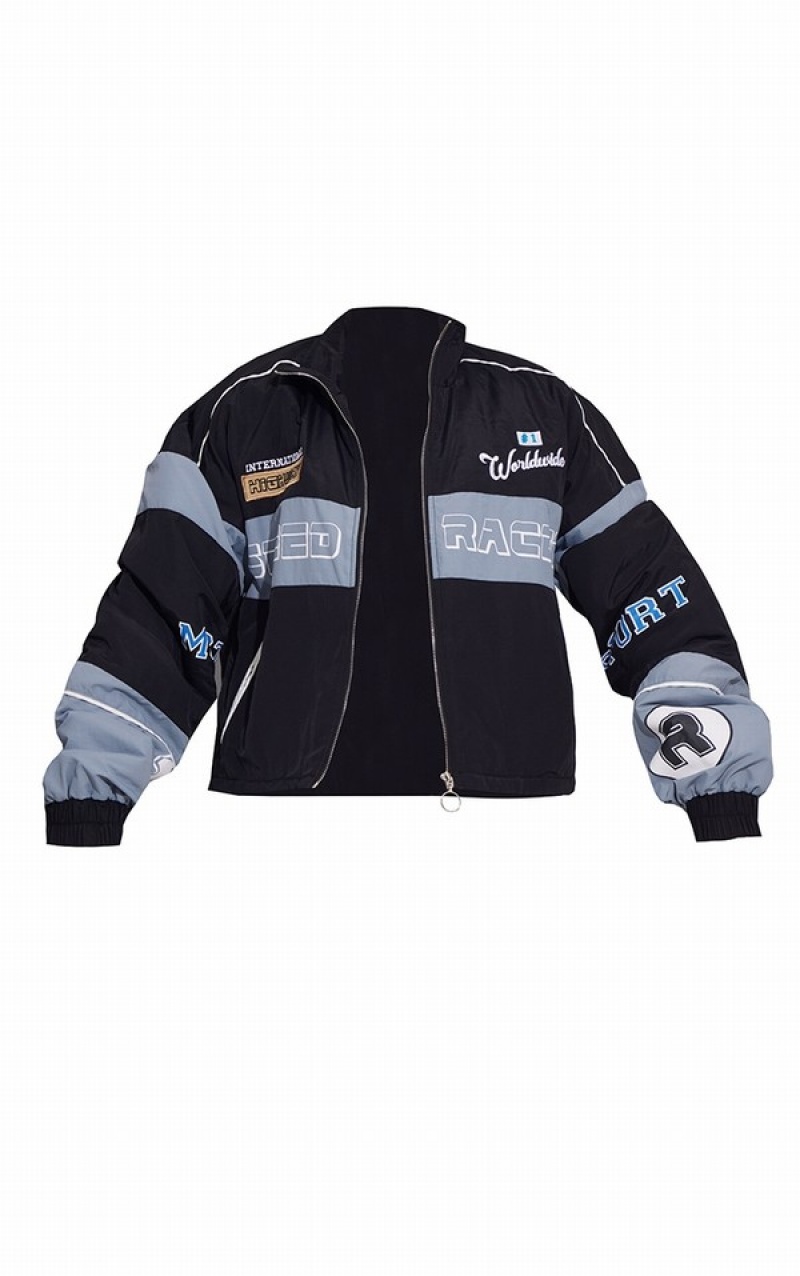 Geci Pretty Little Thing Oversized Grafice Zipped Racer Bomber Negrii | XQBV75286
