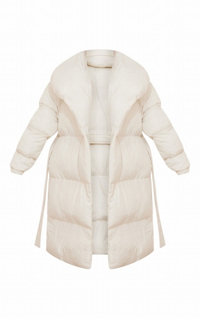 Geci Pretty Little Thing Petite Oversized Collar ed Longline Puffer Albi | BEGS62034