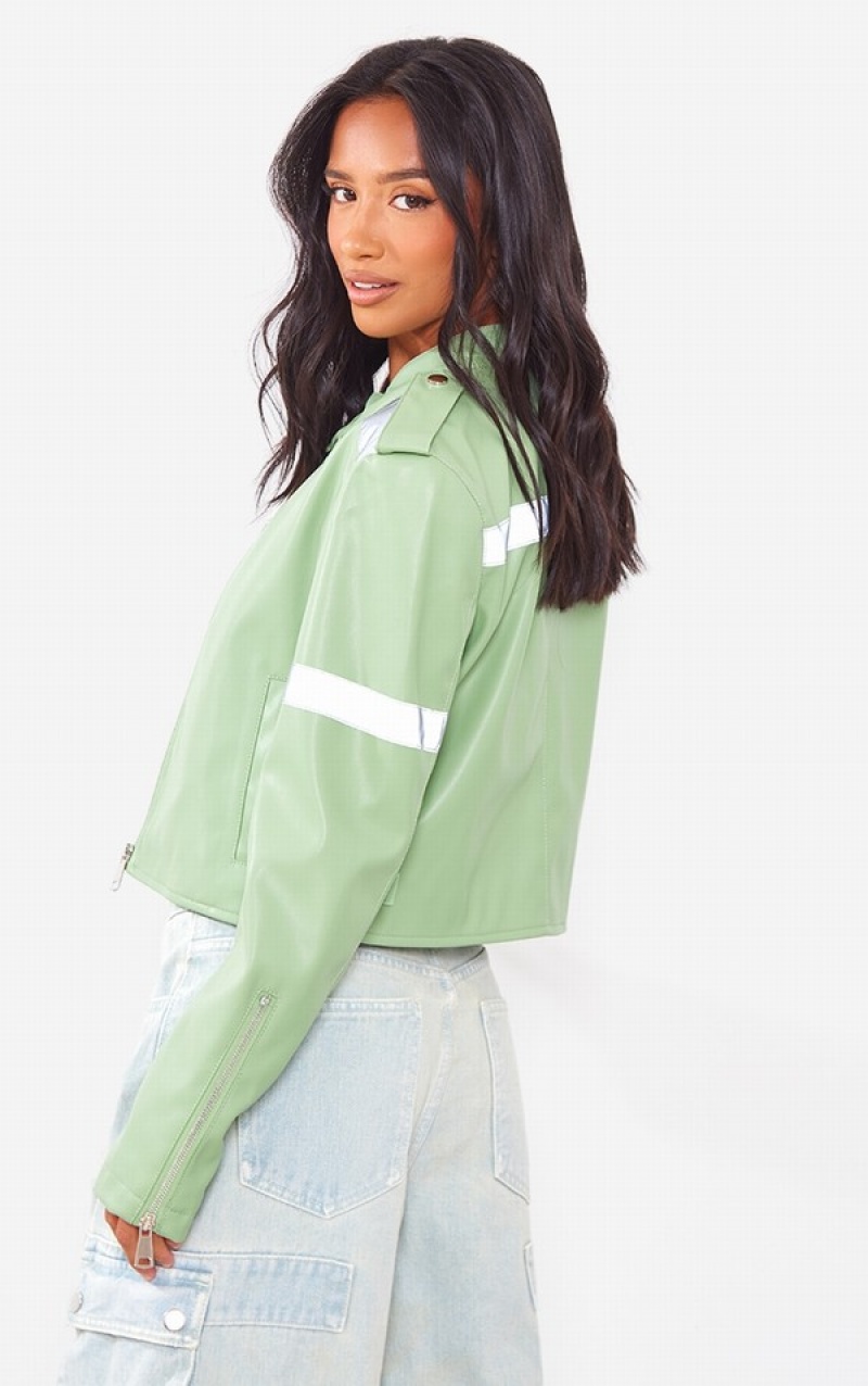 Geci Pretty Little Thing Petite Sage Cropped PU Racer Masline Verzi Verzi | QPBY83209