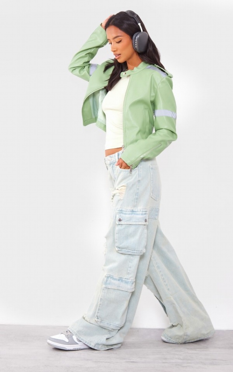 Geci Pretty Little Thing Petite Sage Cropped PU Racer Masline Verzi Verzi | QPBY83209