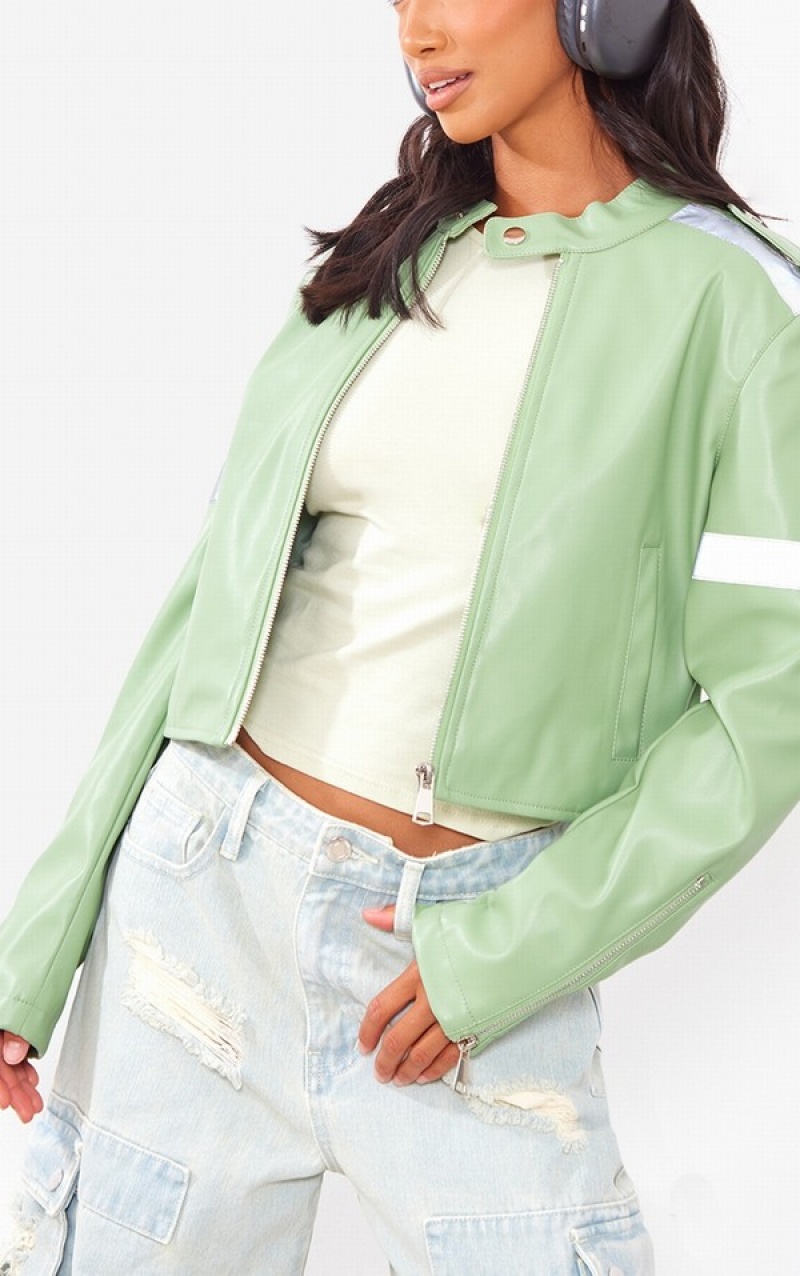 Geci Pretty Little Thing Petite Sage Cropped PU Racer Masline Verzi Verzi | QPBY83209