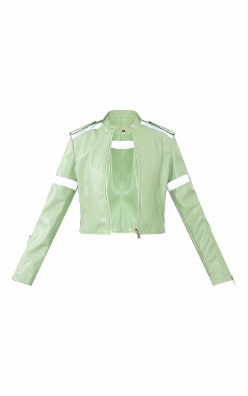 Geci Pretty Little Thing Petite Sage Cropped PU Racer Masline Verzi Verzi | QPBY83209