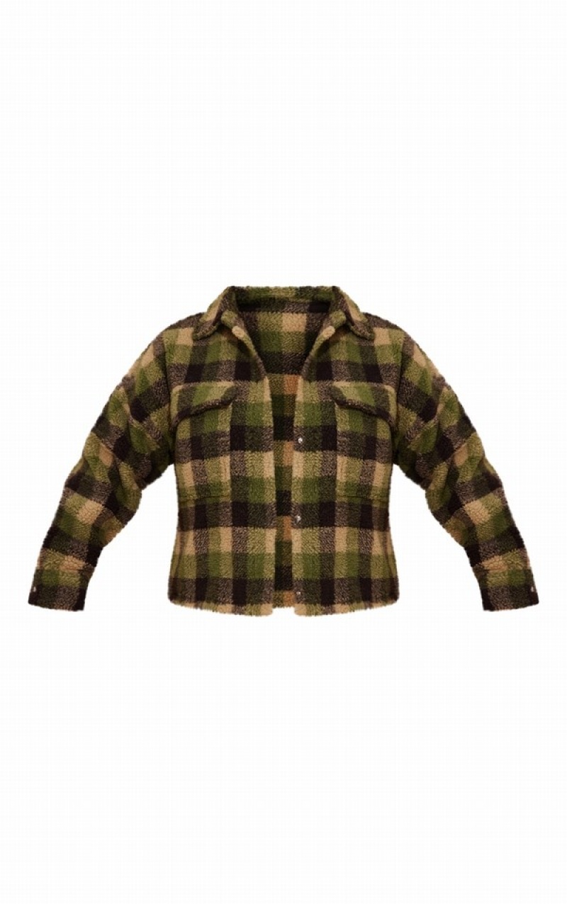 Geci Pretty Little Thing Plus Borg Check Shacket Albi | CVLH95620