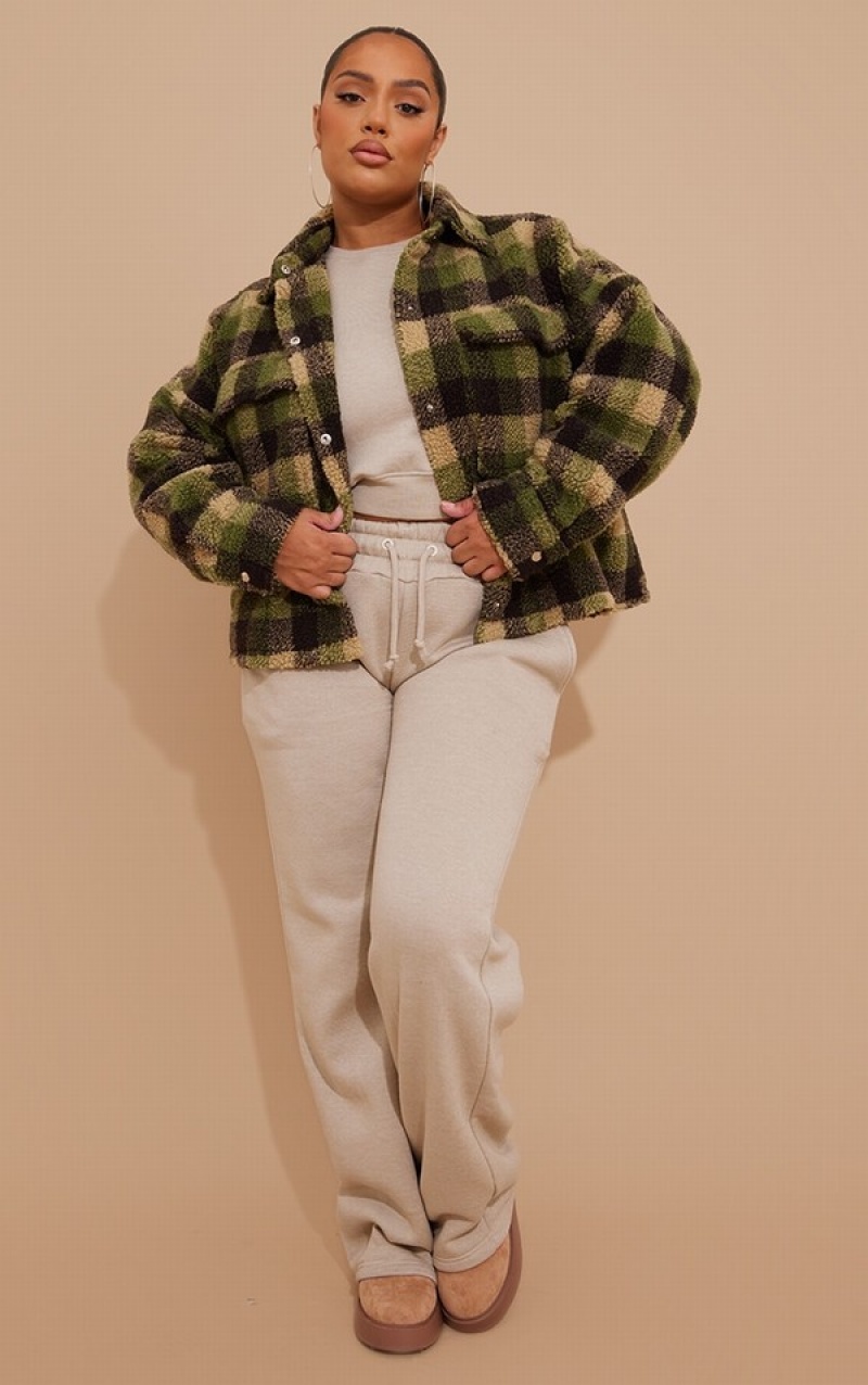 Geci Pretty Little Thing Plus Borg Check Shacket Albi | CVLH95620