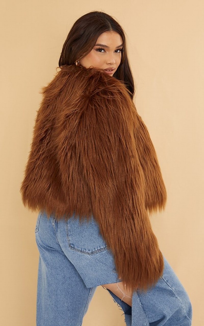 Geci Pretty Little Thing Plus Faux Fur Shaggy Cropped Ciocolata | EJIC14785