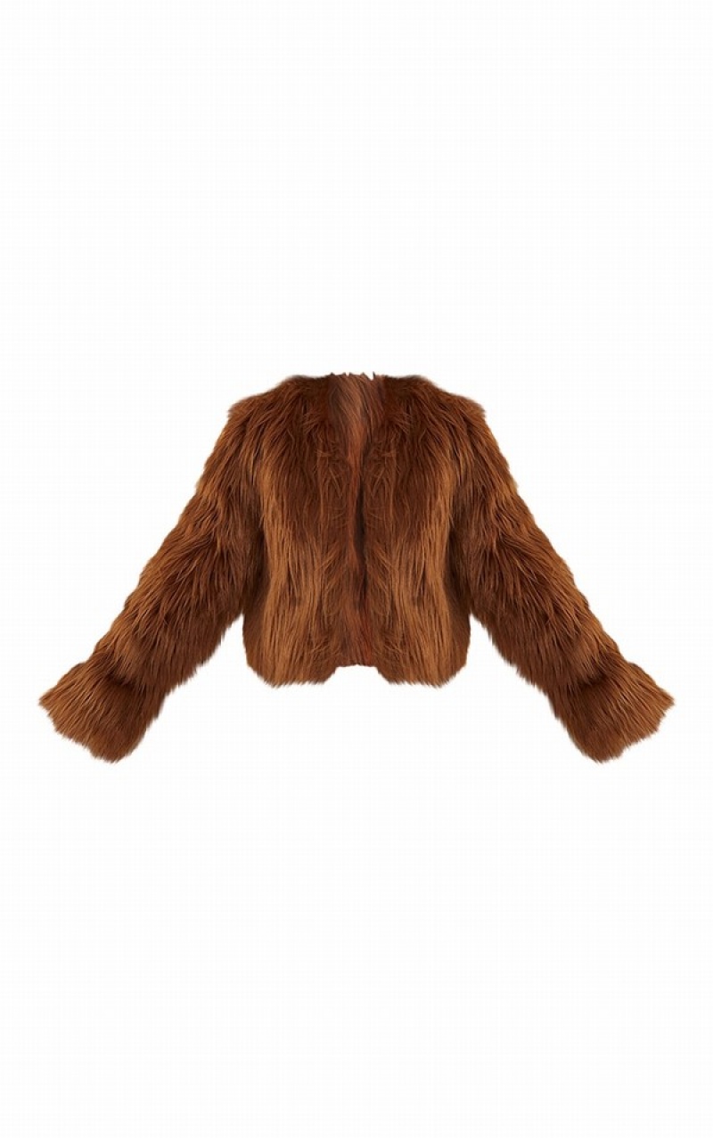 Geci Pretty Little Thing Plus Faux Fur Shaggy Cropped Ciocolata | EJIC14785