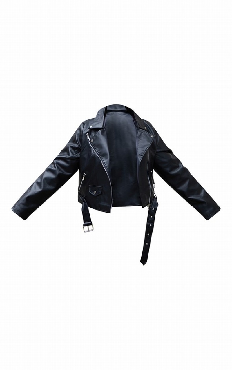 Geci Pretty Little Thing Plus Faux Piele Zip Detail Biciclist Negrii | PFRW85192