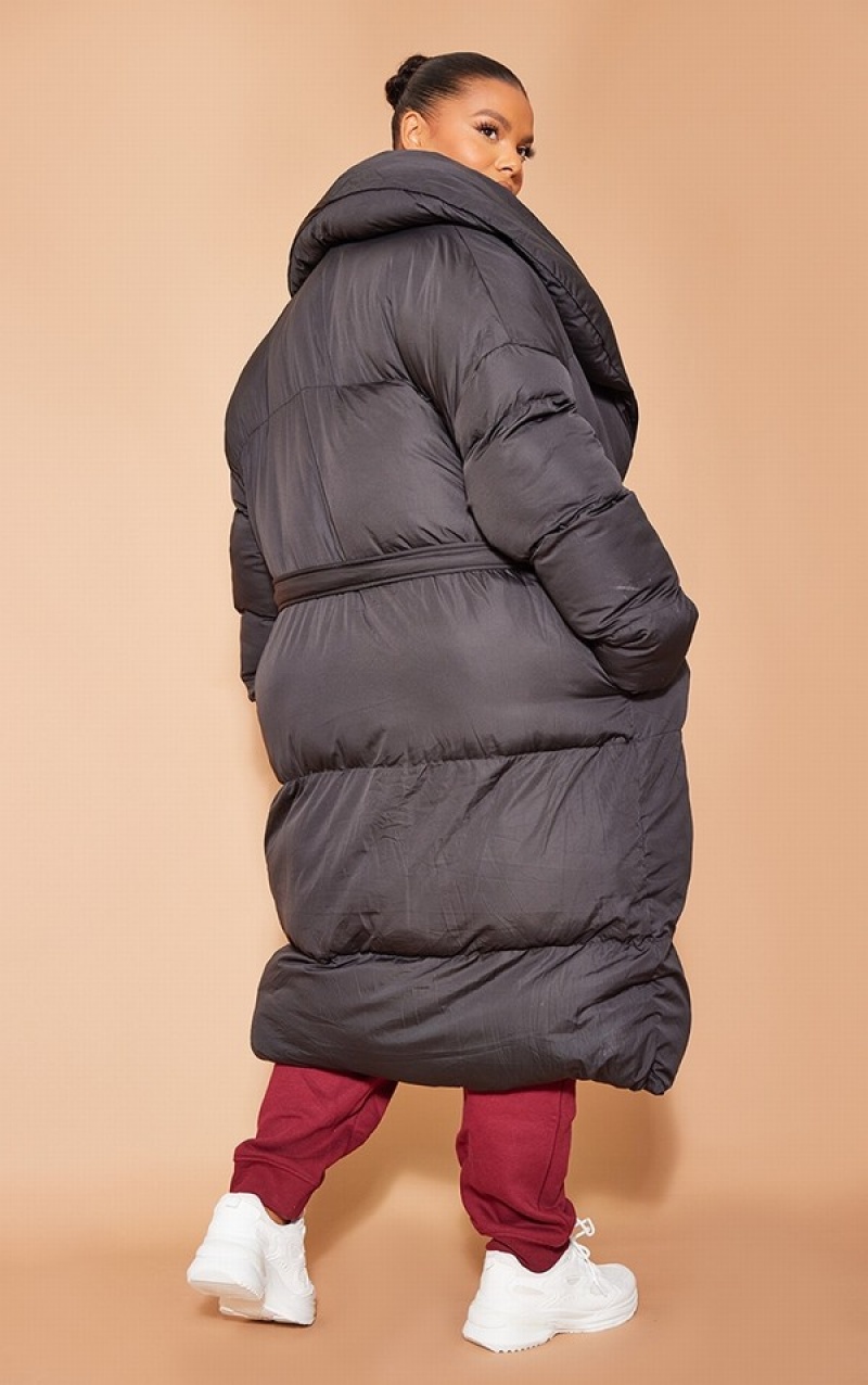 Geci Pretty Little Thing Plus Oversized Collar ed Longline Puffer Negrii | KCXS80796