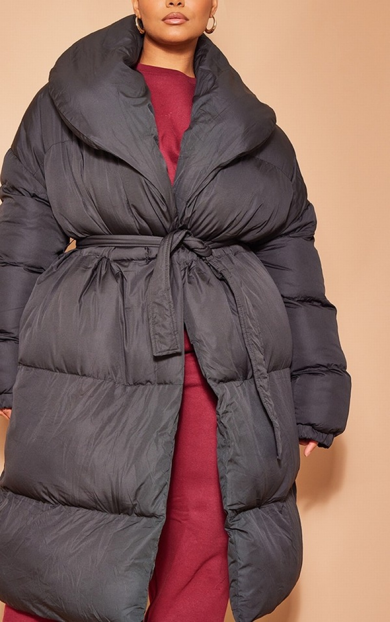 Geci Pretty Little Thing Plus Oversized Collar ed Longline Puffer Negrii | KCXS80796