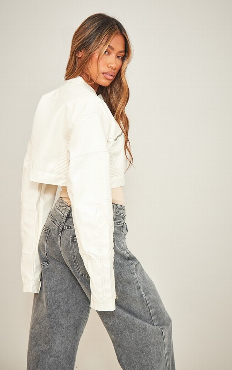 Geci Pretty Little Thing Stone Panelled Faux Piele Boxy Cropped Racer Gri | ZTGN37961