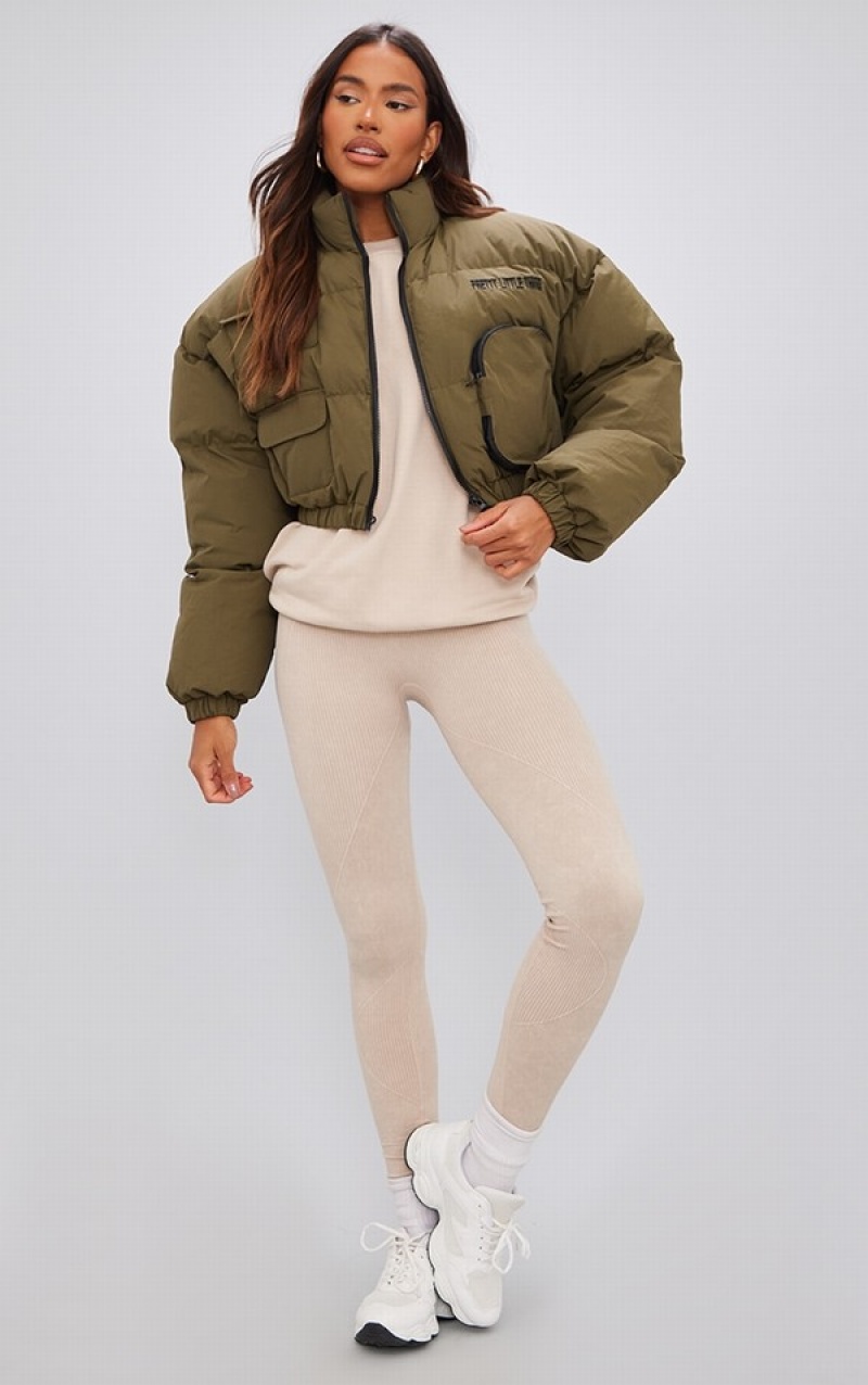 Geci Pretty Little Thing Utility Pocket Detail Cropped Bomber Kaki | UFEI54762