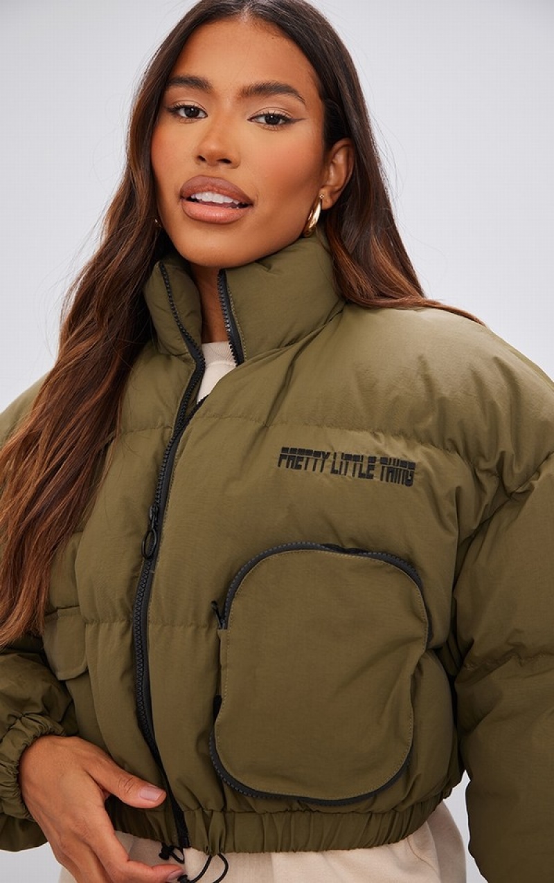 Geci Pretty Little Thing Utility Pocket Detail Cropped Bomber Kaki | UFEI54762