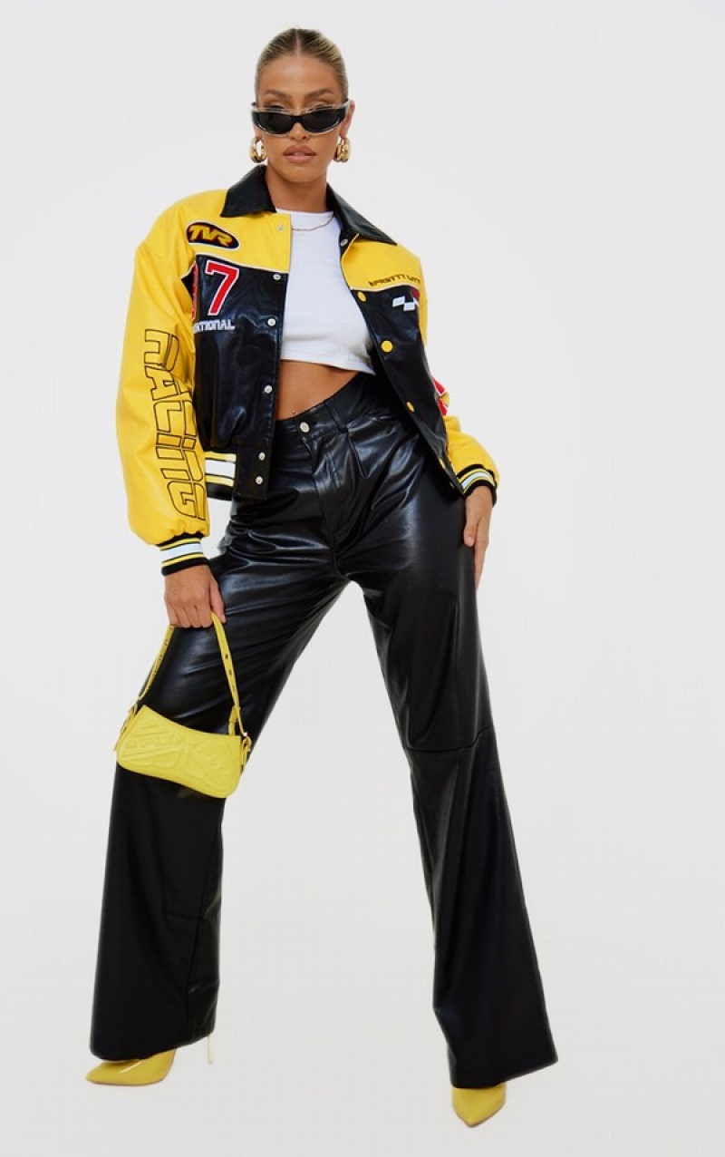 Geci Pretty Little Thing Yellow Faux Piele Motocross Racer Bomber Galbeni | OREJ81607