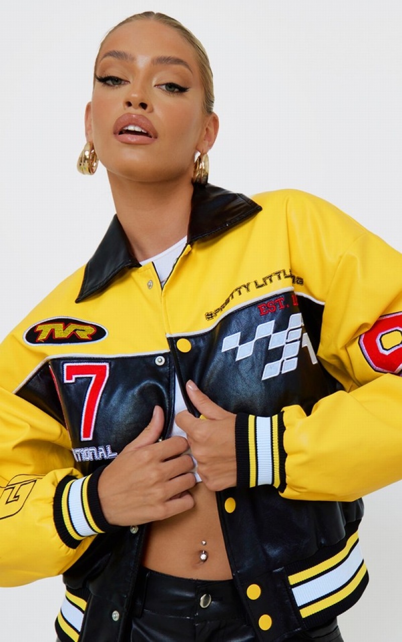 Geci Pretty Little Thing Yellow Faux Piele Motocross Racer Bomber Galbeni | OREJ81607